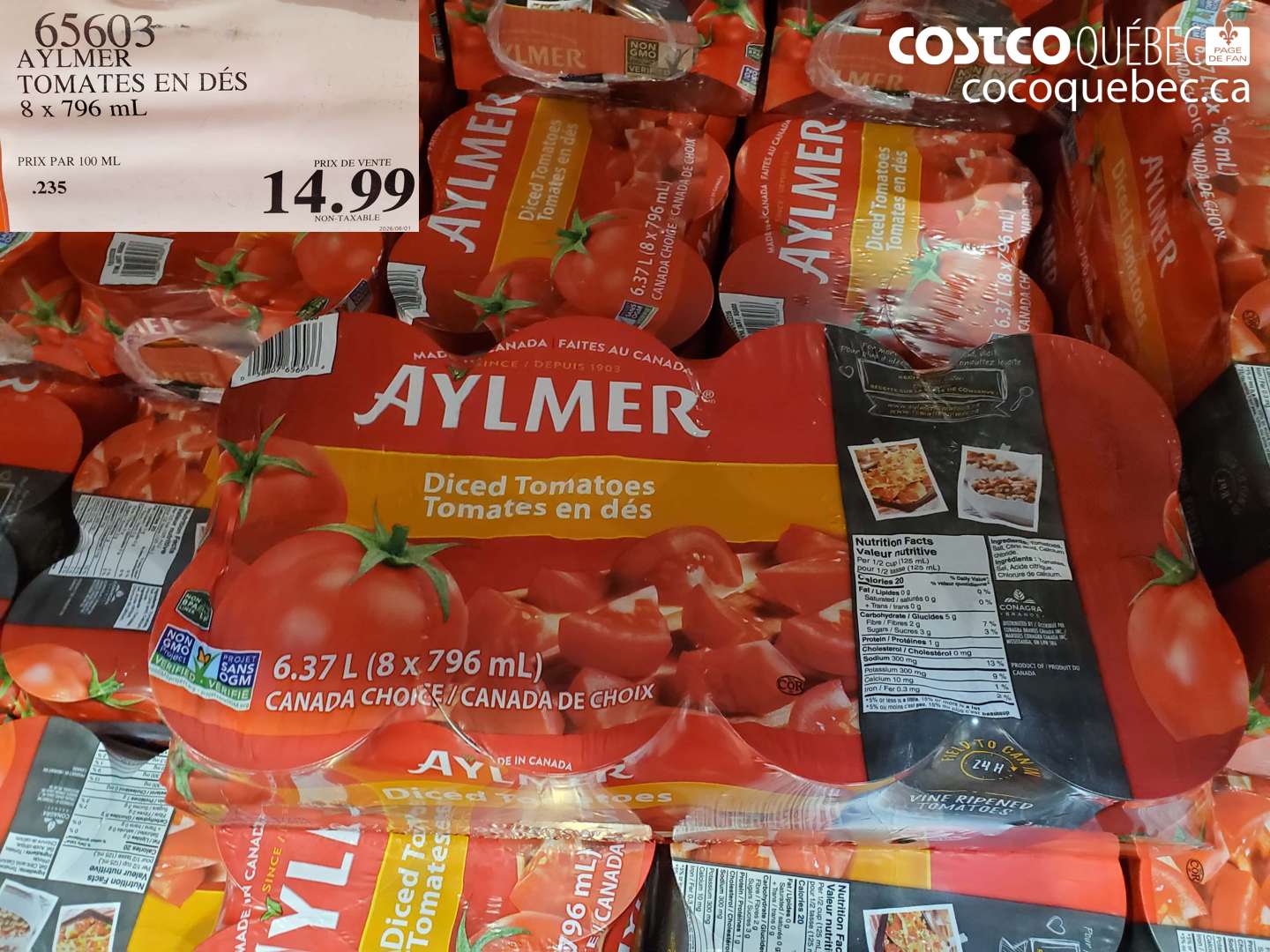 65603 AYLMER TOMATES EN DÉS 8 X 796 ML $14.99