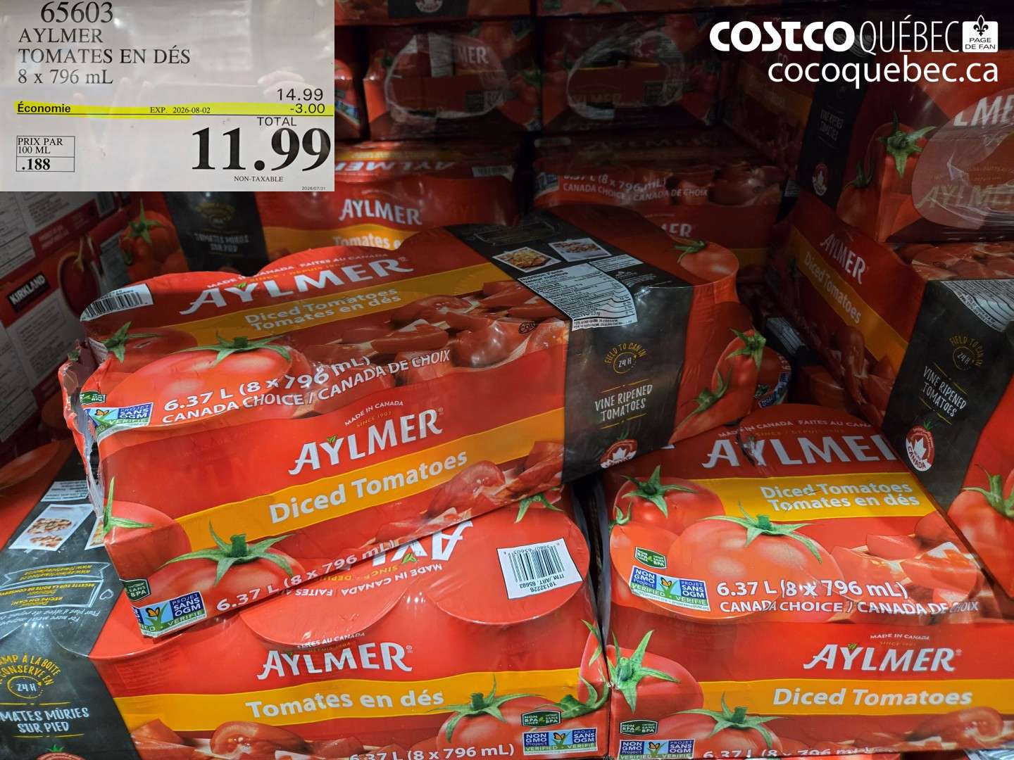 65603 AYLMER TOMATES EN DÉS 8 X 796 ML ($3.00 INSTANT SAVINGS EXPIRES ON 2026-08-02) $11.99