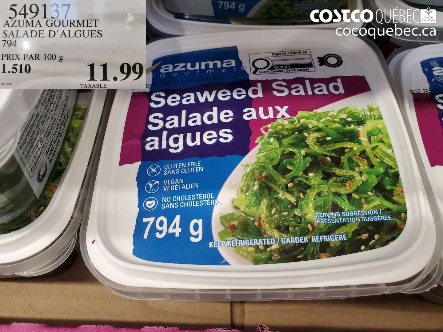 54913794 AZUMA GOURMET SALADE D'ALGUES 794 G $11.99