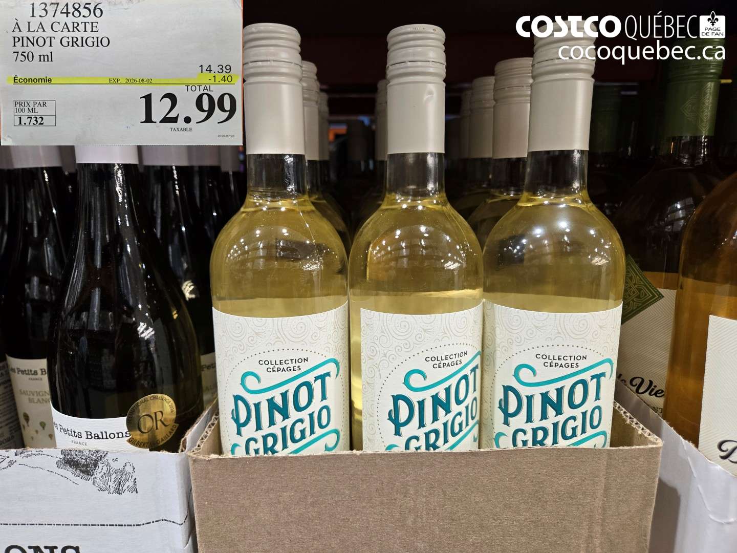 1374856 À LA CARTE PINOT GRIGIO ($1.40 INSTANT SAVINGS EXPIRES ON 2026-08-02) $12.99