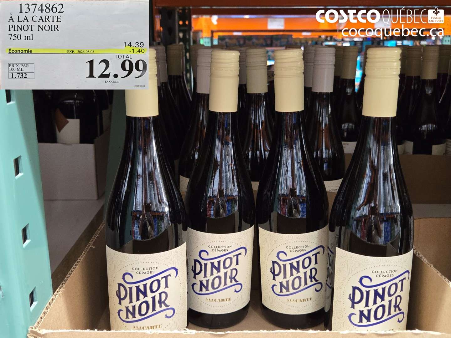 1374862 À LA CARTE PINOT NOIR ($1.40 INSTANT SAVINGS EXPIRES ON 2026-08-02) $12.99