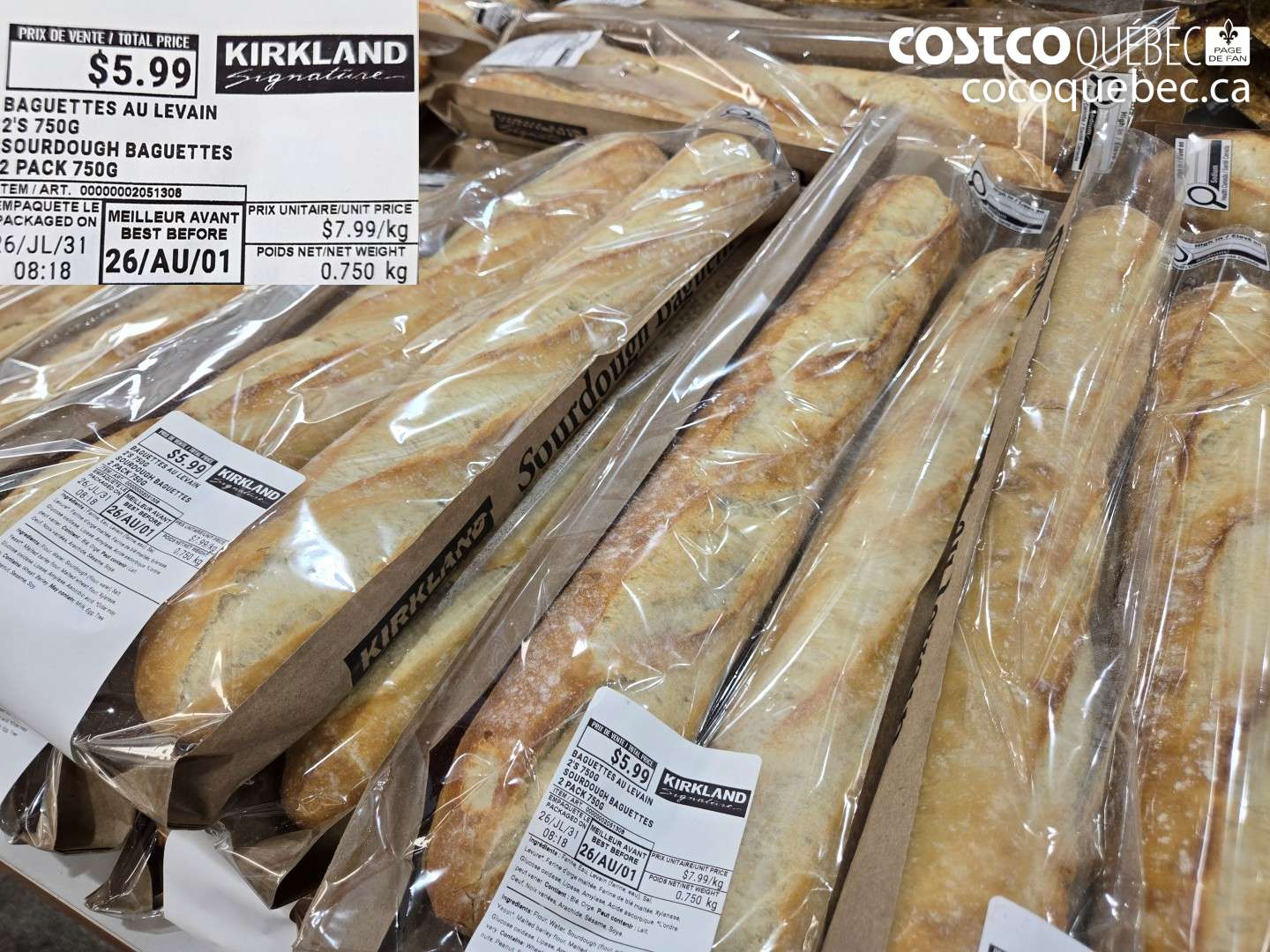 2051308 BAGUETTES AU LEVAIN 2'S 750G SOURDOUGH BAGUETTES 2 PACK 750G $5.99