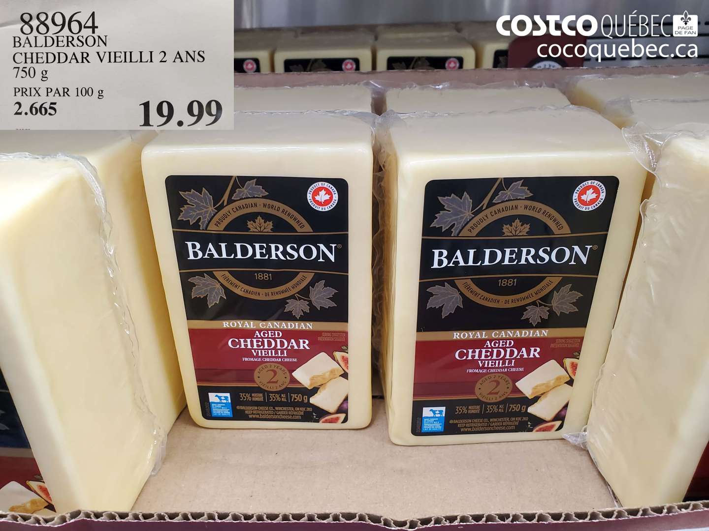 88964 BALDERSON CHEDDAR VIEILLI 2 ANS 750 G $19.99
