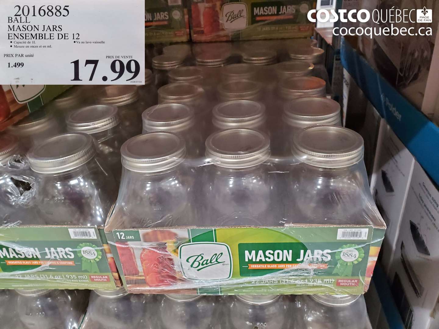 2016885 BALL MASON JARS ENSEMBLE DE 12 $17.99