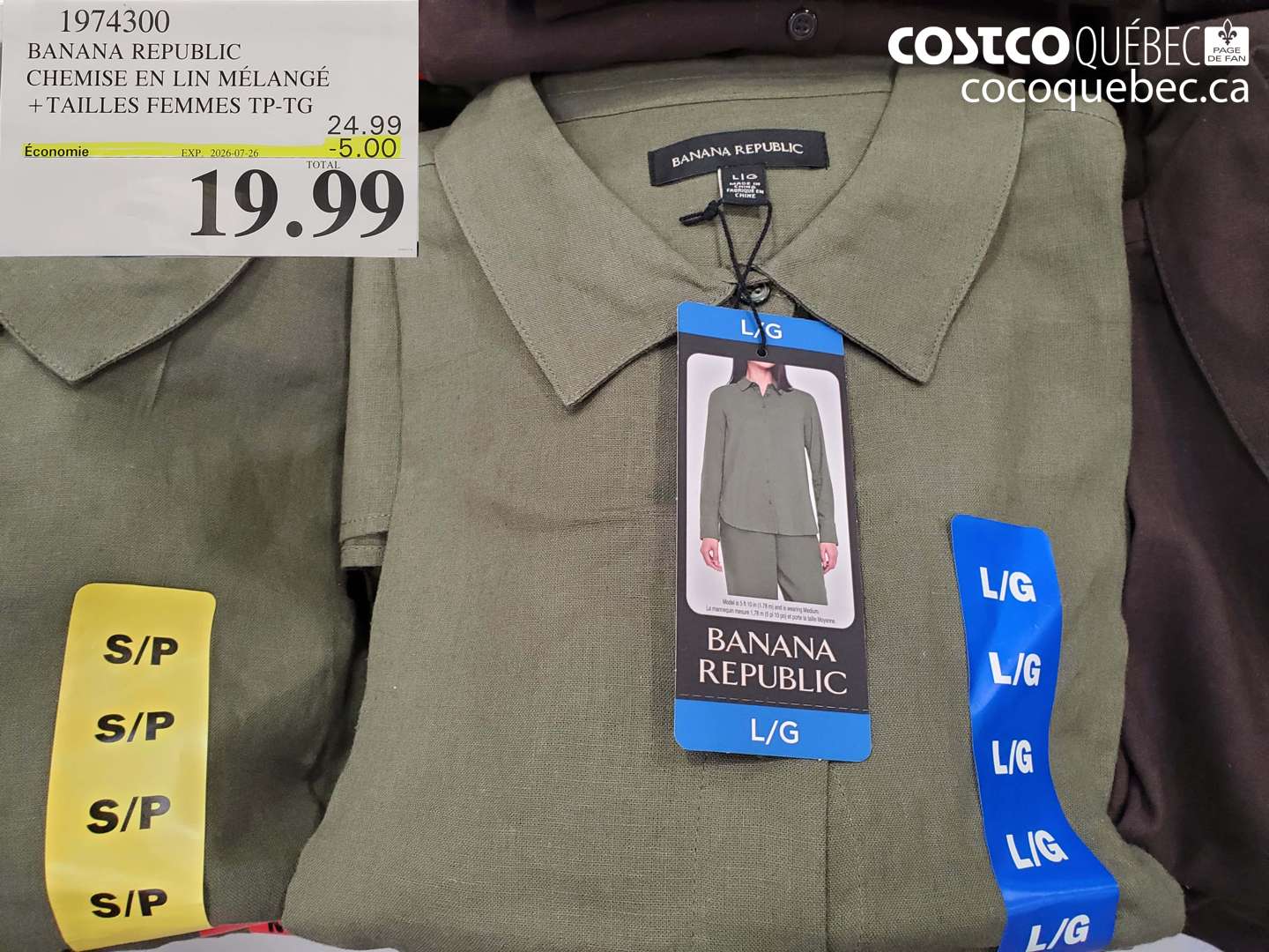 1974300 BANANA REPUBLIC CHEMISE EN LIN MÉLANGÉ +TAILLES FEMMES TP-TG ($5.00 INSTANT SAVINGS EXPIRES ON 2026-07-26) $19.99