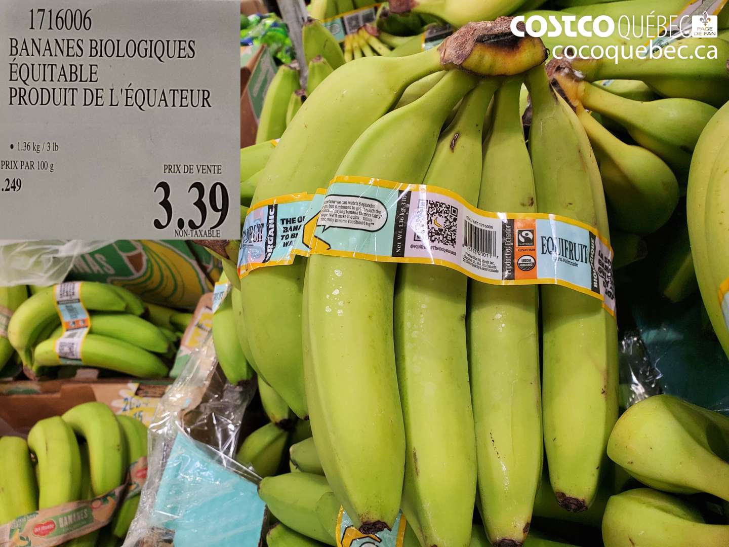 1716006 BANANES BIOLOGIQUES ÉQUITABLE PRODUIT DE L'ÉQUATEUR $3.39