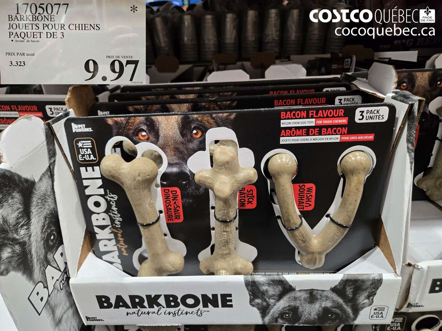 1705077 BARKBONE JOUETS POUR CHIENS PAQUET DE 3 $9.97