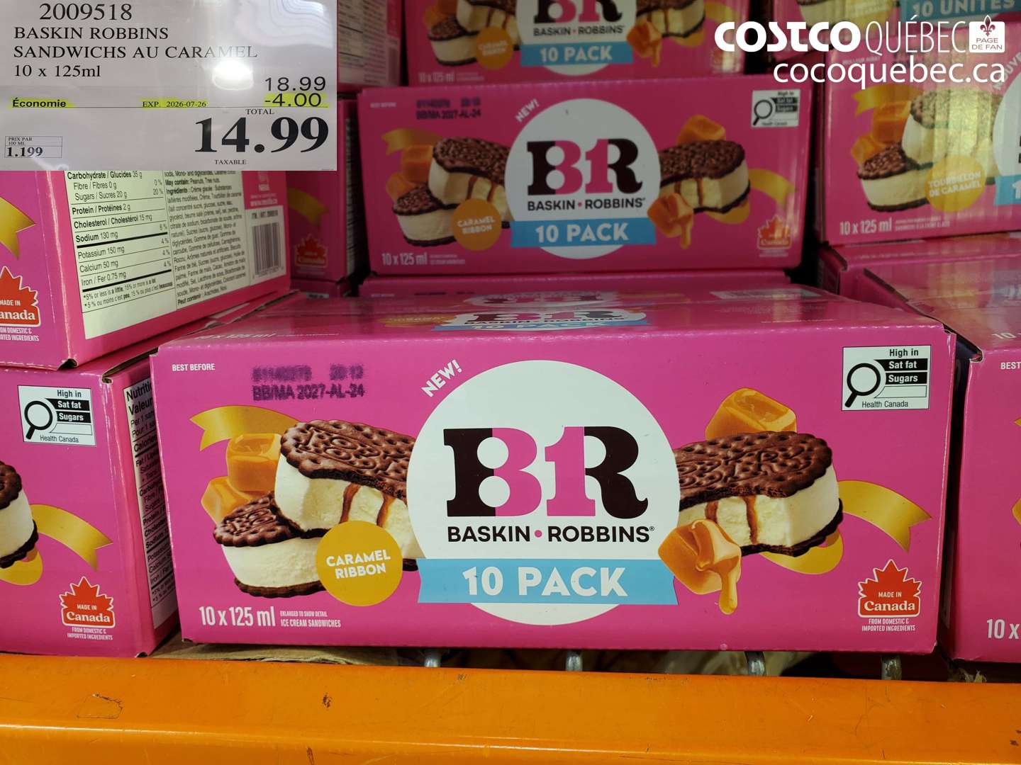 2009518 BASKIN ROBBINS SANDWICHS AU CARAMEL 10 X 125 ML ($4.00 INSTANT SAVINGS EXPIRES ON 2026-07-26) $14.99