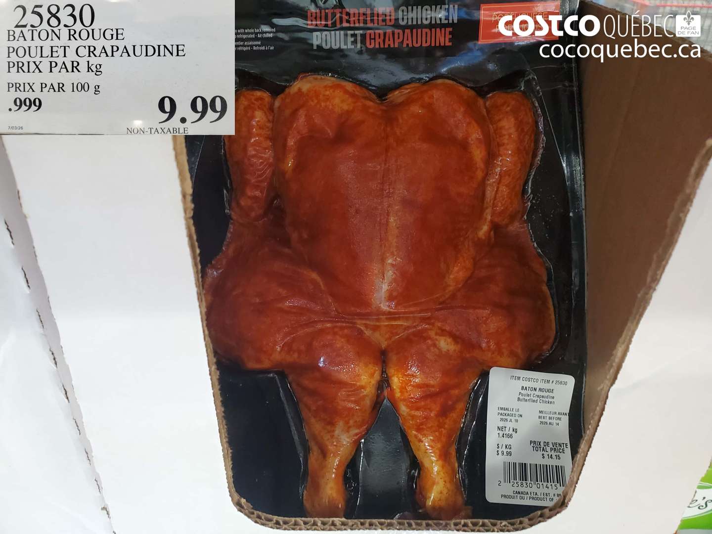 25830 BATON ROUGE POULET CRAPAUDINE PRIX PAR KG $9.99