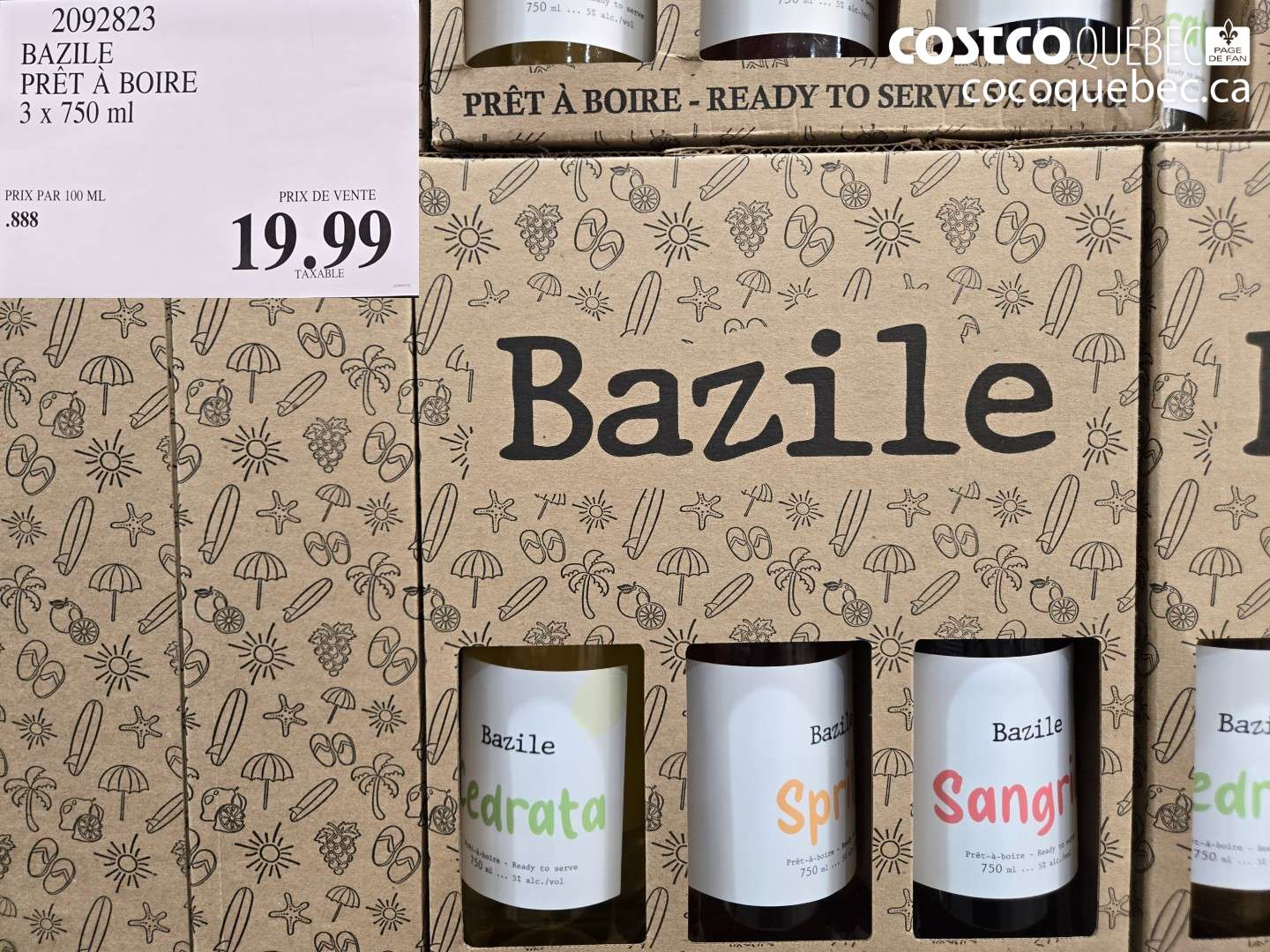2092823 BAZILE PRÊT À BOIRE 3 X 750 ML $19.99