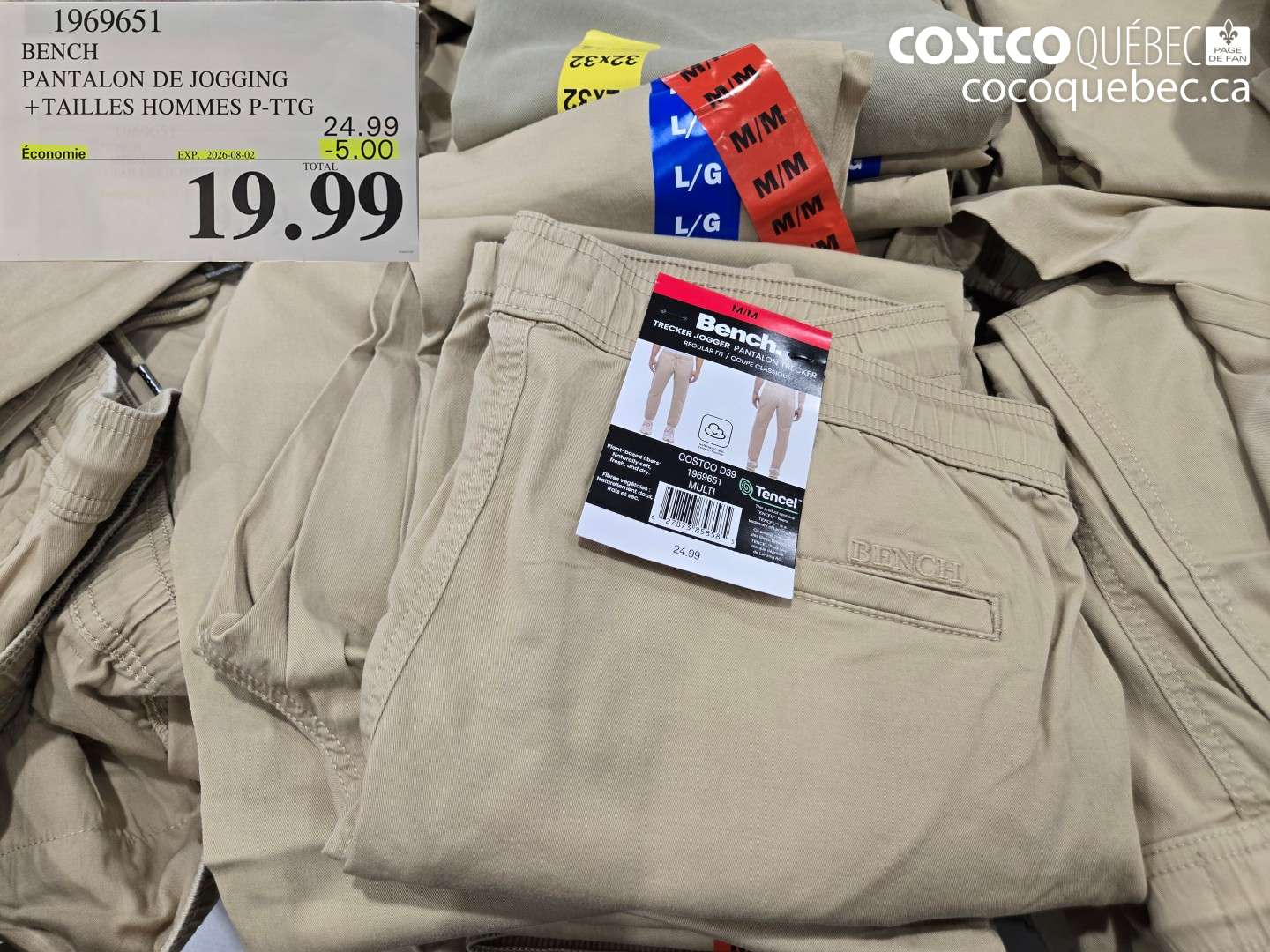 1969651 BENCH PANTALON DE JOGGING + TAILLES HOMMES P-TTG ($5.00 INSTANT SAVINGS EXPIRES ON 2026-08-02) $19.99