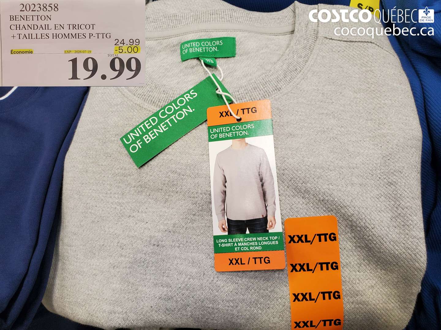 2023858 BENETTON CHANDAIL EN TRICOT +TAILLES HOMMES P-TTG ($5.00 INSTANT SAVINGS EXPIRES ON 2026-07-19) $19.99