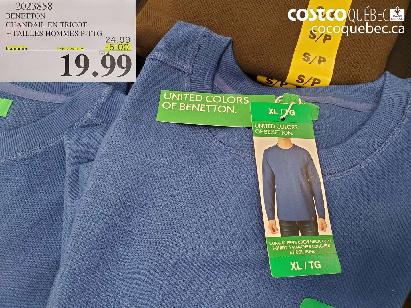 2023858 BENETTON CHANDAIL EN TRICOT + TAILLES HOMMES P-TTG ($5.00 INSTANT SAVINGS EXPIRES ON 2026-07-19) $19.99