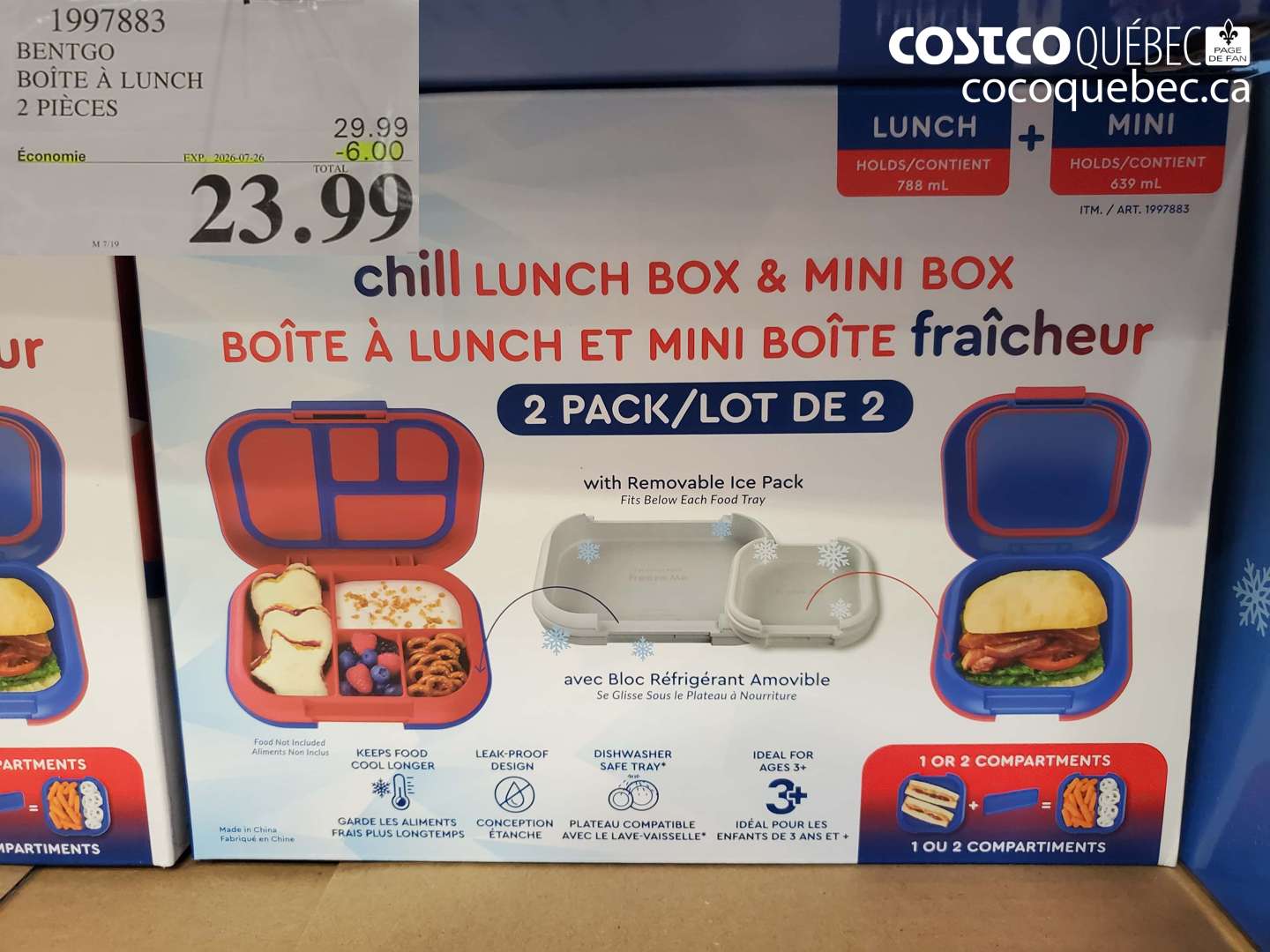 1997883 BENTGO BOÎTE À LUNCH 2 PIÈCES ($6.00 INSTANT SAVINGS EXPIRES ON 2026-07-26) $23.99