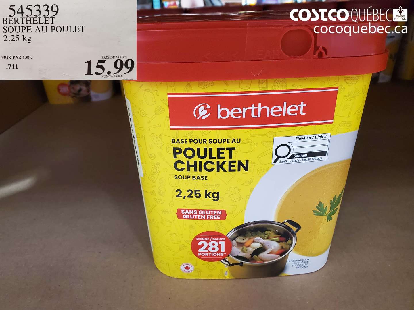 545339 BERTHELET SOUPE AU POULET 2.25 KG $15.99