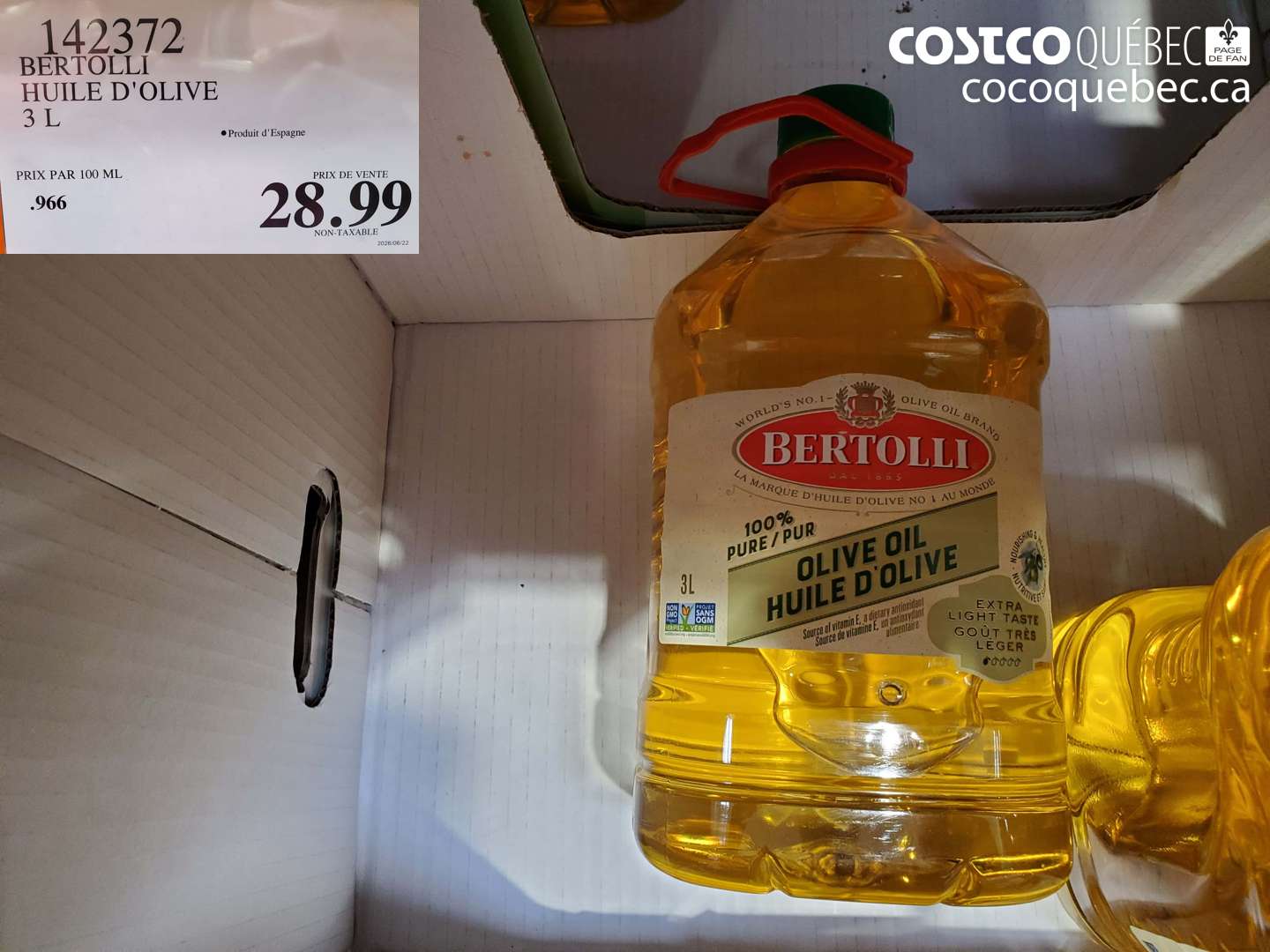 142372 BERTOLLI HUILE D'OLIVE 3 L $28.99