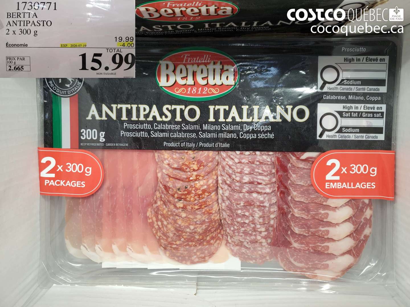 1730771 BERTTA ANTIPASTO 2 X 300 G ($4.00 INSTANT SAVINGS EXPIRES ON 2026-07-19) $15.99