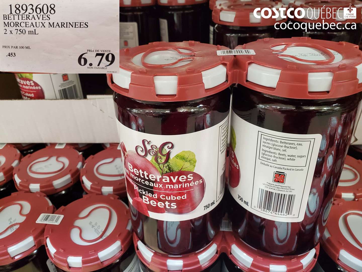 1893608 BETTERAVES MORCEAUX MARINEES 2 X 750 ML $6.79
