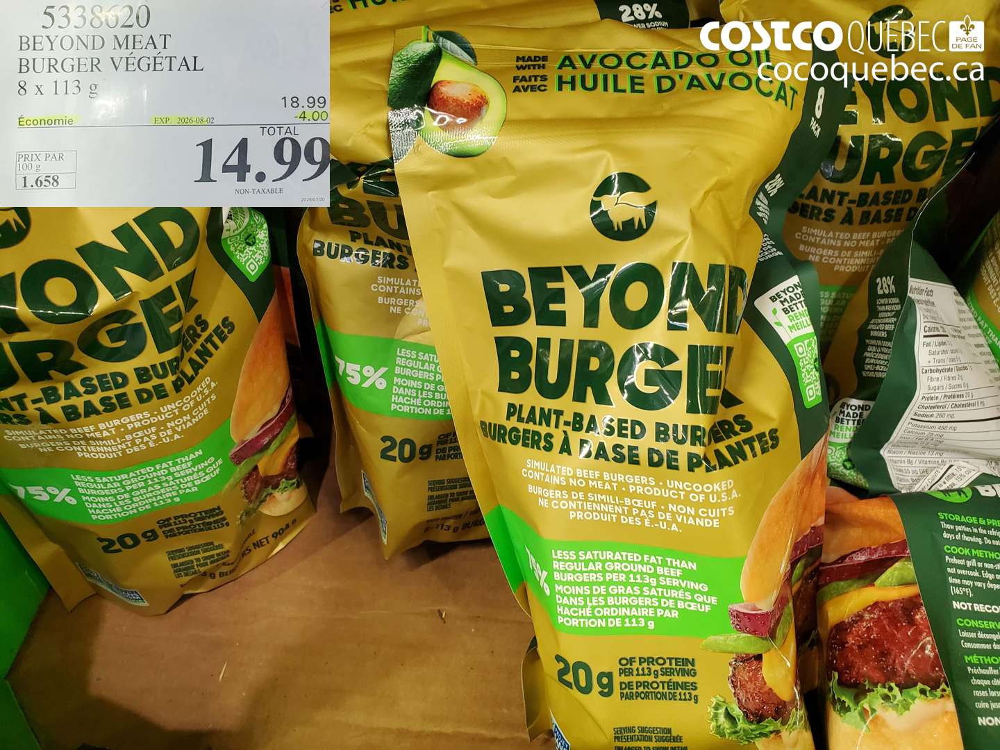 5338620 BEYOND MEAT BURGER VÉGÉTAL 8 X 113 KG ($4.00 INSTANT SAVINGS EXPIRES ON 2026-08-02) $14.99