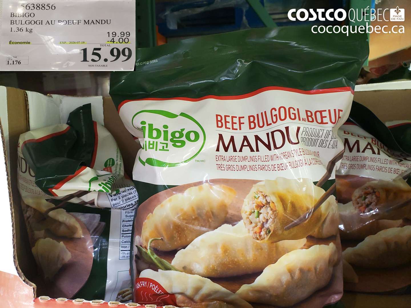5638856 BIBIGO BULGOGI AU BOEUF MANDU 1.36 KG ($4.00 INSTANT SAVINGS EXPIRES ON 2026-07-19) $15.99