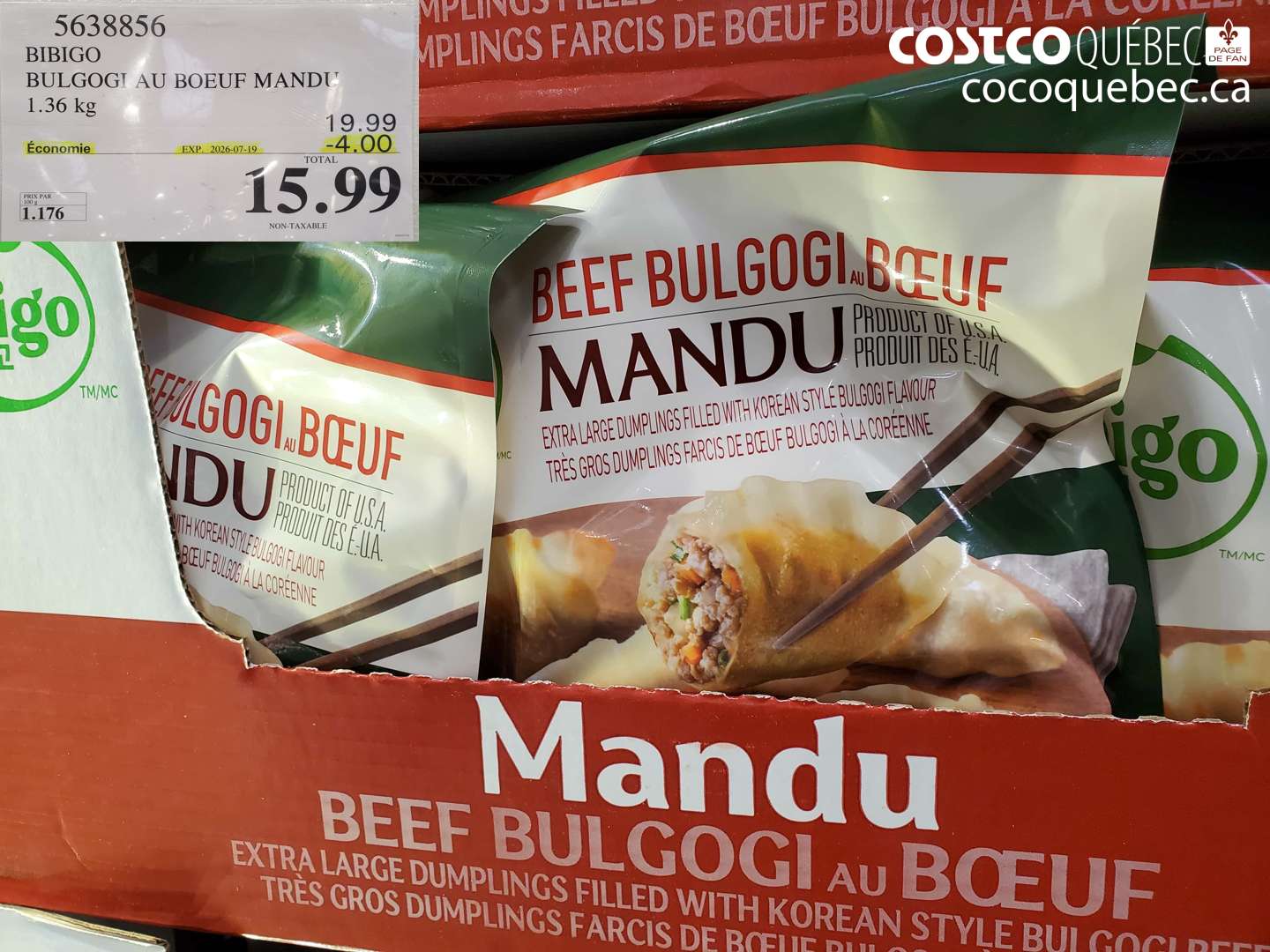 5638856 BIBIGO BULGOGI AU BOEUF MANDU 1.36 KG ($4.00 INSTANT SAVINGS EXPIRES ON 2026-07-19) $15.99