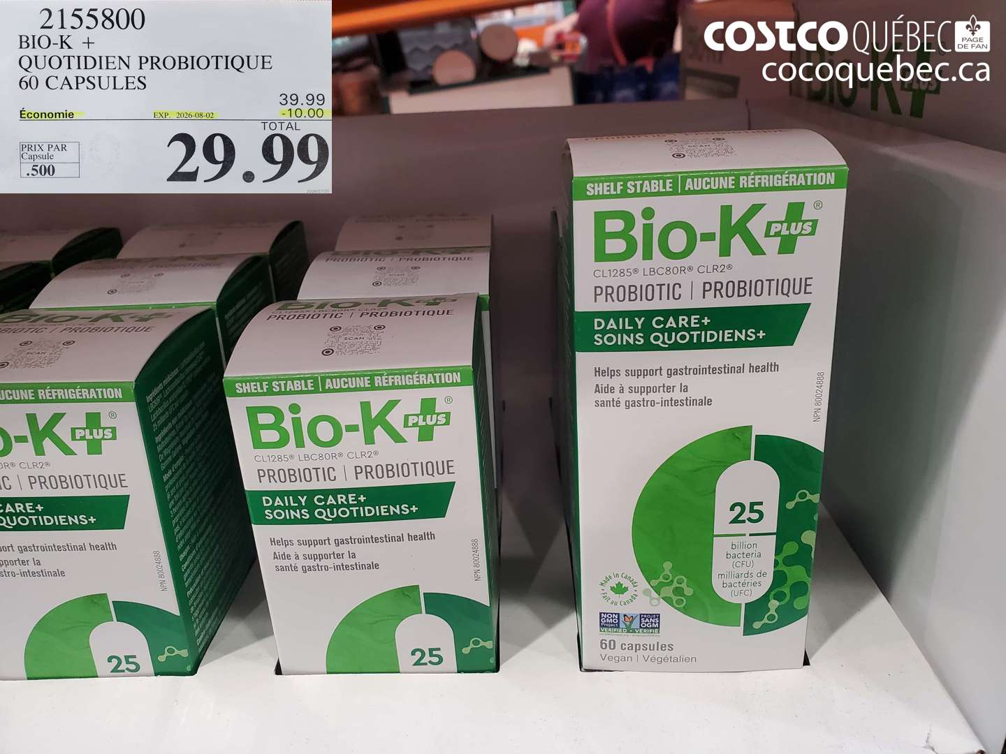 2155800 BIO-K + QUOTIDIEN PROBIOTIQUE 60 CAPSULES ($10.00 INSTANT SAVINGS EXPIRES ON 2026-08-02) $29.99