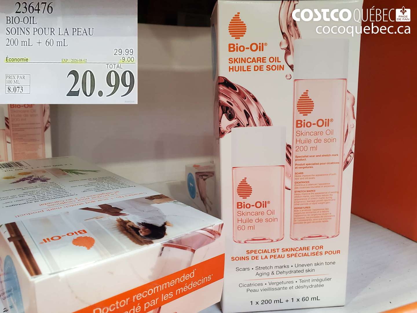 236476 BIO-OIL SOINS POUR LA PEAU 200 ML + 60 ML ($9.00 INSTANT SAVINGS EXPIRES ON 2026-08-02) $20.99
