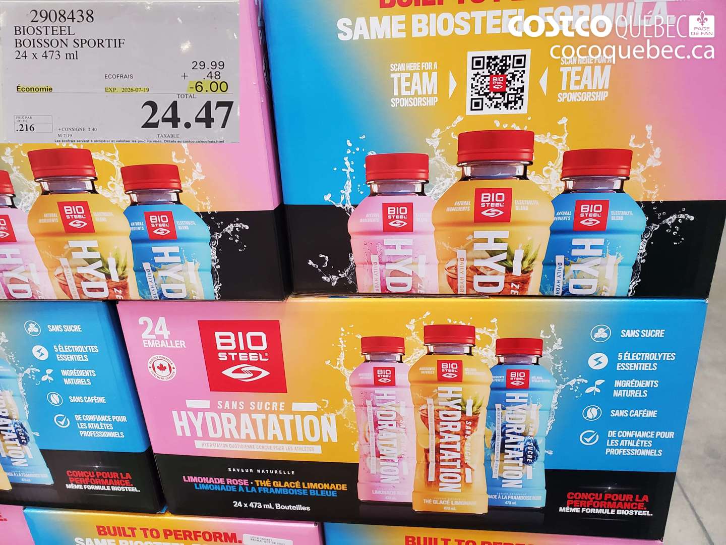 2908438 BIOSTEEL BOISSON SPORTIF 24 X 473 ML ($6.00 INSTANT SAVINGS EXPIRES ON 2026-07-19) $24.47