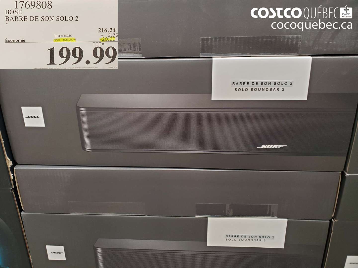 1769808 BOSE BARRE DE SON SOLO 2 ($20.00 INSTANT SAVINGS EXPIRES ON 2026-07-23) $199.99