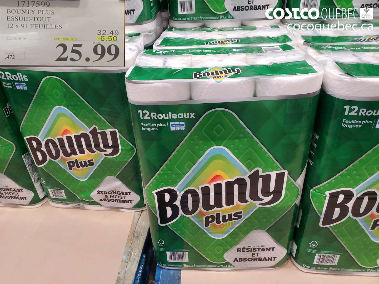 1717599 BOUNTY PLUS ESSUIE-TOUT 12 X 91 FEUILLES ($6.50 INSTANT SAVINGS EXPIRES ON 2026-08-02) $25.99
