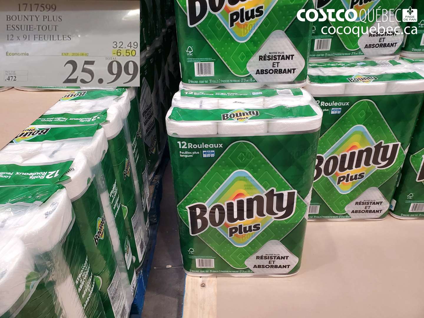 1717599 BOUNTY PLUS ESSUIE-TOUT 12 X 91 FEUILLES ($6.50 INSTANT SAVINGS EXPIRES ON 2026-08-07) $25.99