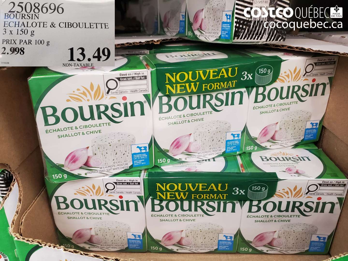 2508696 BOURSIN ECHALOTE & CIBOULETTE 3 X 150 G $13.49
