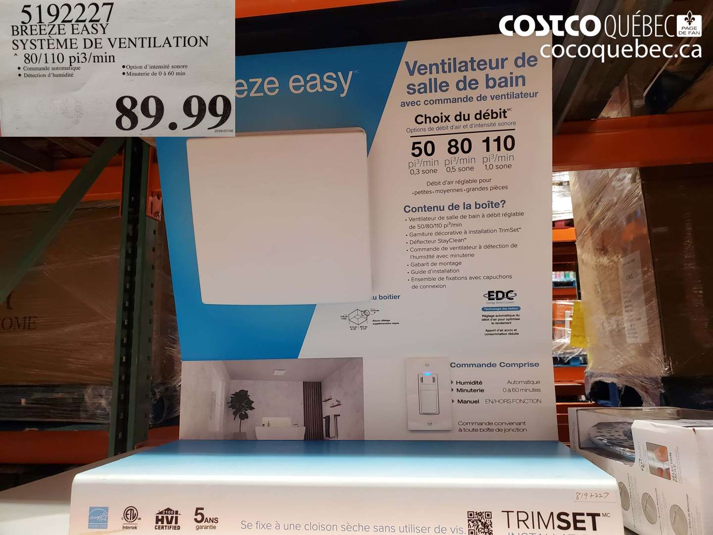 5192227 BREEZE EASY SYSTÈME DE VENTILATION 80/110 PI3/MIN $89.99