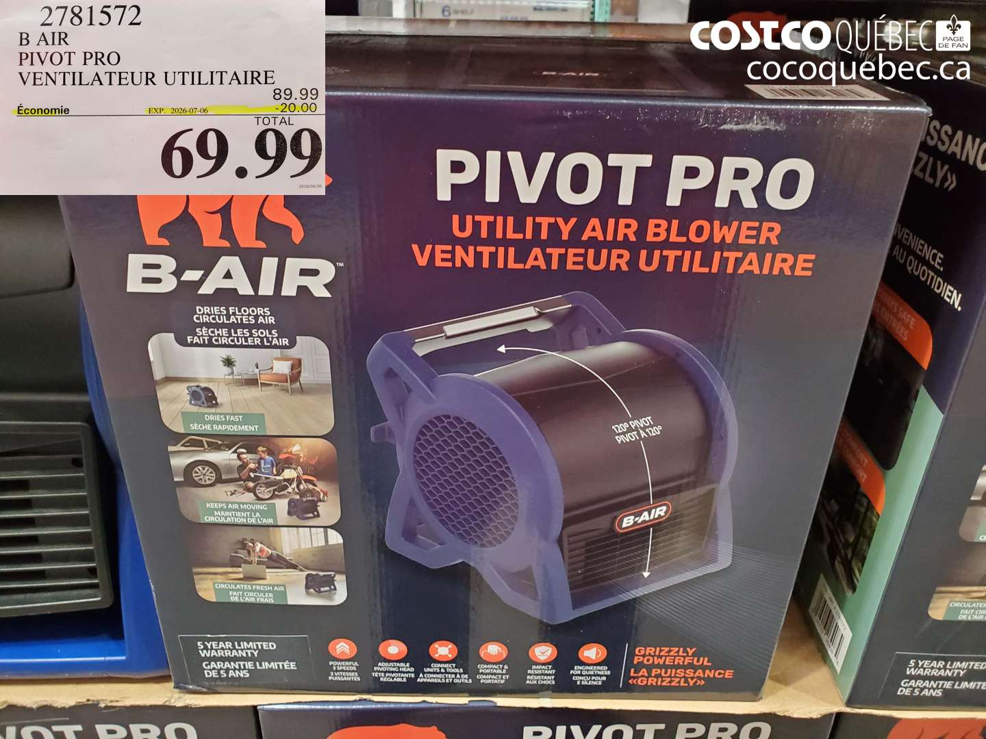 2781572 B AIR PIVOT PRO VENTILATEUR UTILITAIRE ($20.00 INSTANT SAVINGS EXPIRES ON 2026-07-06) $69.99