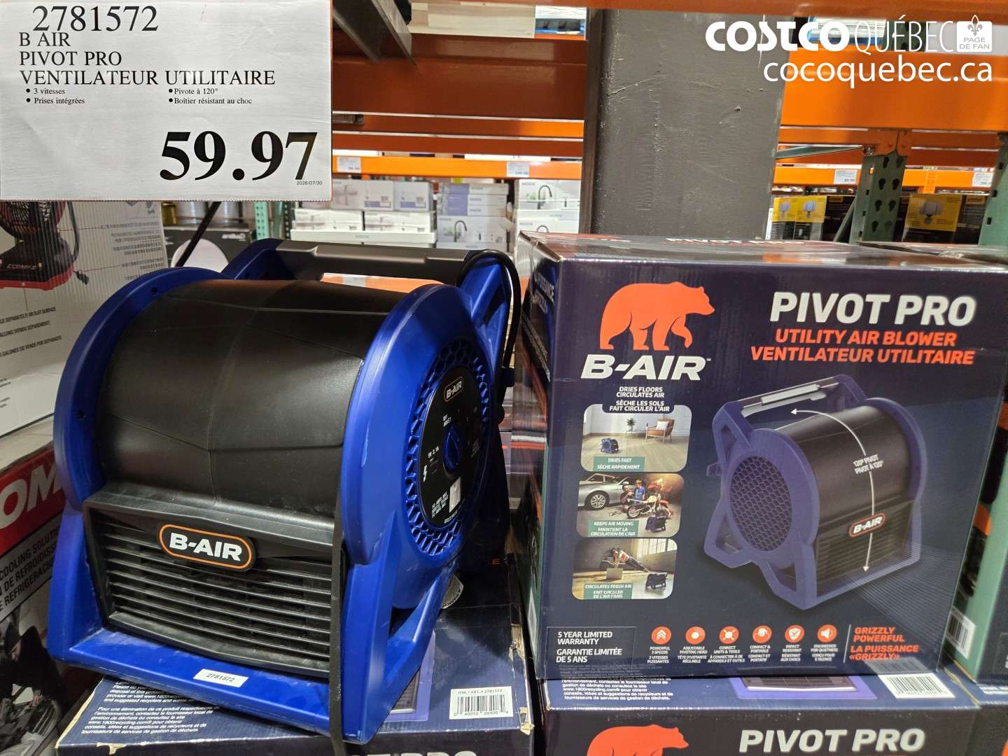 2781572 B AIR PIVOT PRO VENTILATEUR UTILITAIRE $59.97