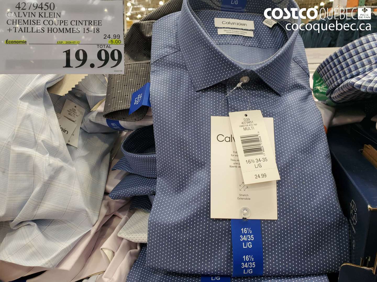4279450 CALVIN KLEIN CHEMISE COUPE CINTREE +TAILLES HOMMES 15-18 ($5.00 INSTANT SAVINGS EXPIRES ON 2026-07-12) $19.99