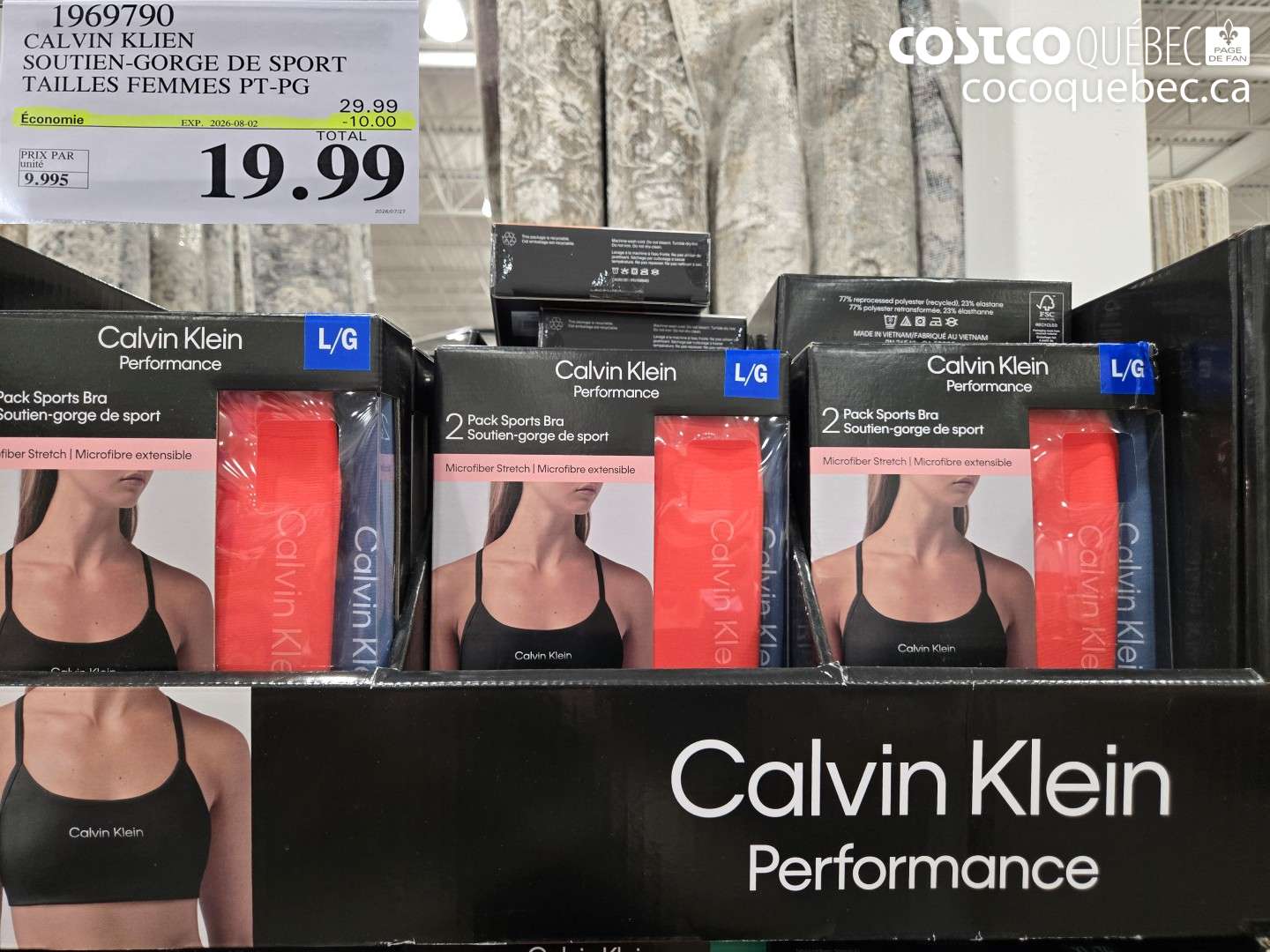 1969790 CALVIN KLEIN SOUTIEN-GORGE DE SPORT TAILLES FEMMES PT-PG ($10.00 INSTANT SAVINGS EXPIRES ON 2026-08-02) $19.99
