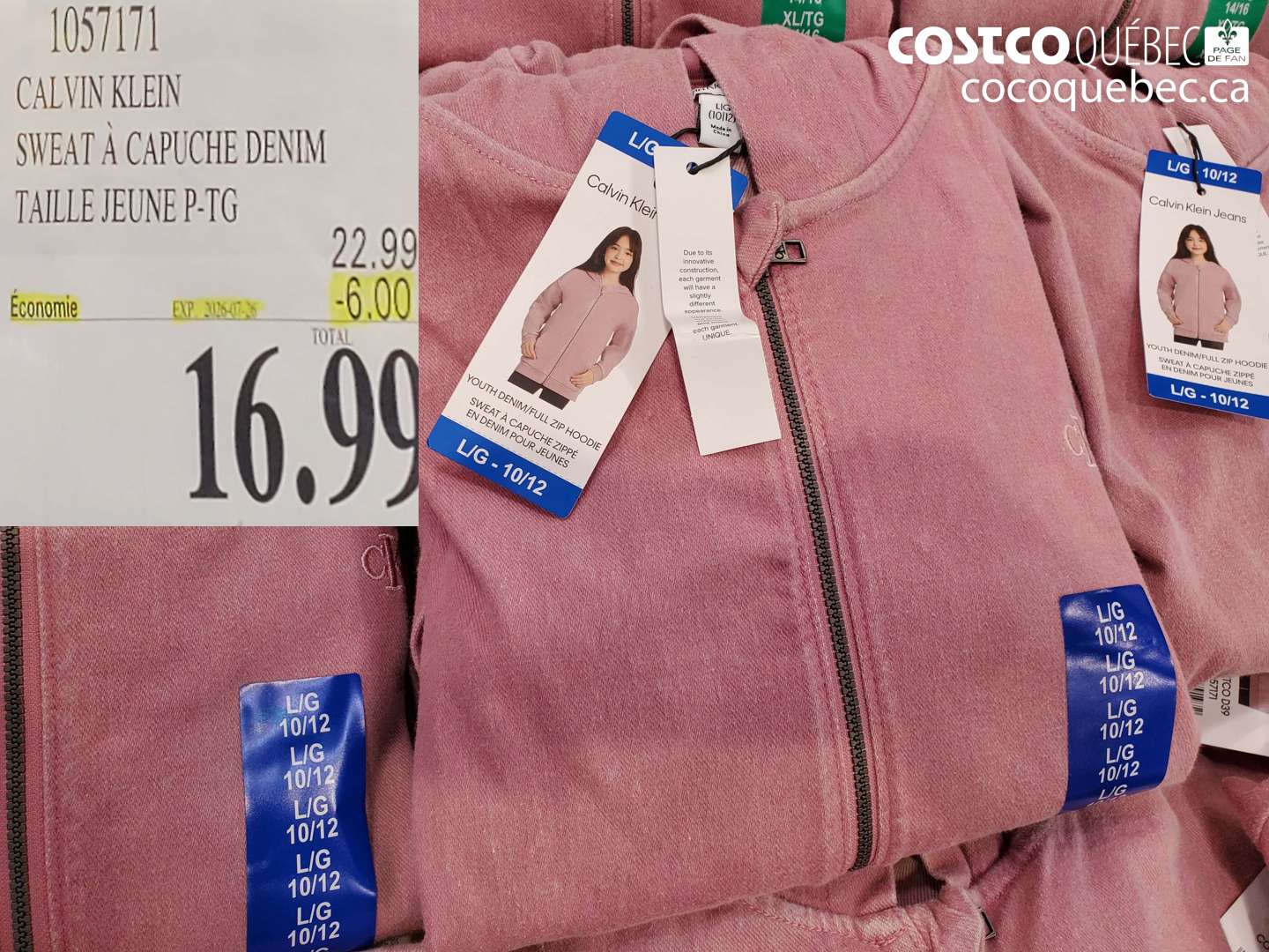 1057171 CALVIN KLEIN SWEAT À CAPUCHE DENIM TAILLE JEUNE P-TG ($6.00 INSTANT SAVINGS EXPIRES ON 2026-07-26) $16.99