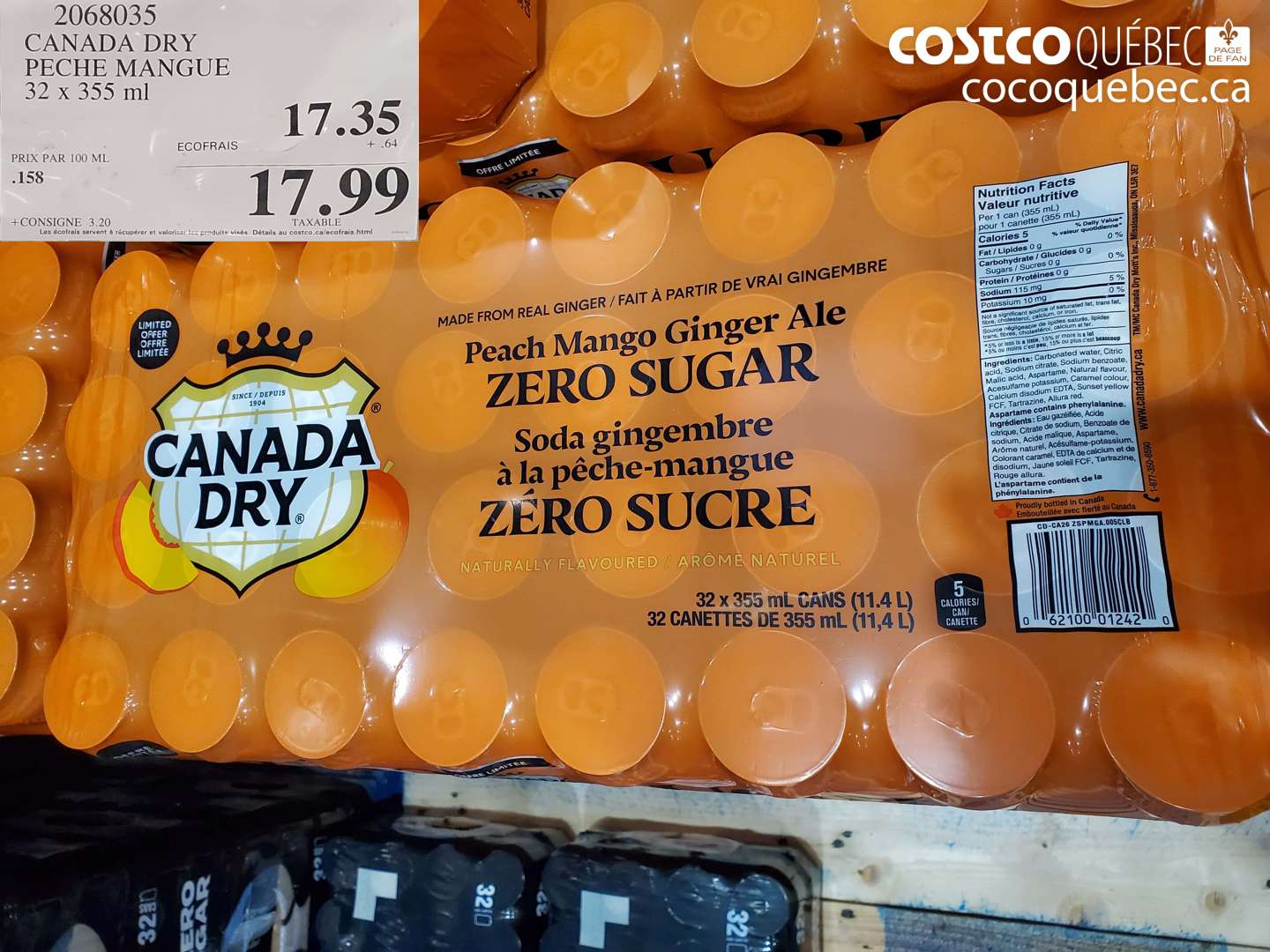 2068035 CANADA DRY PECHE MANGUE 32 X 355 ML $17.99