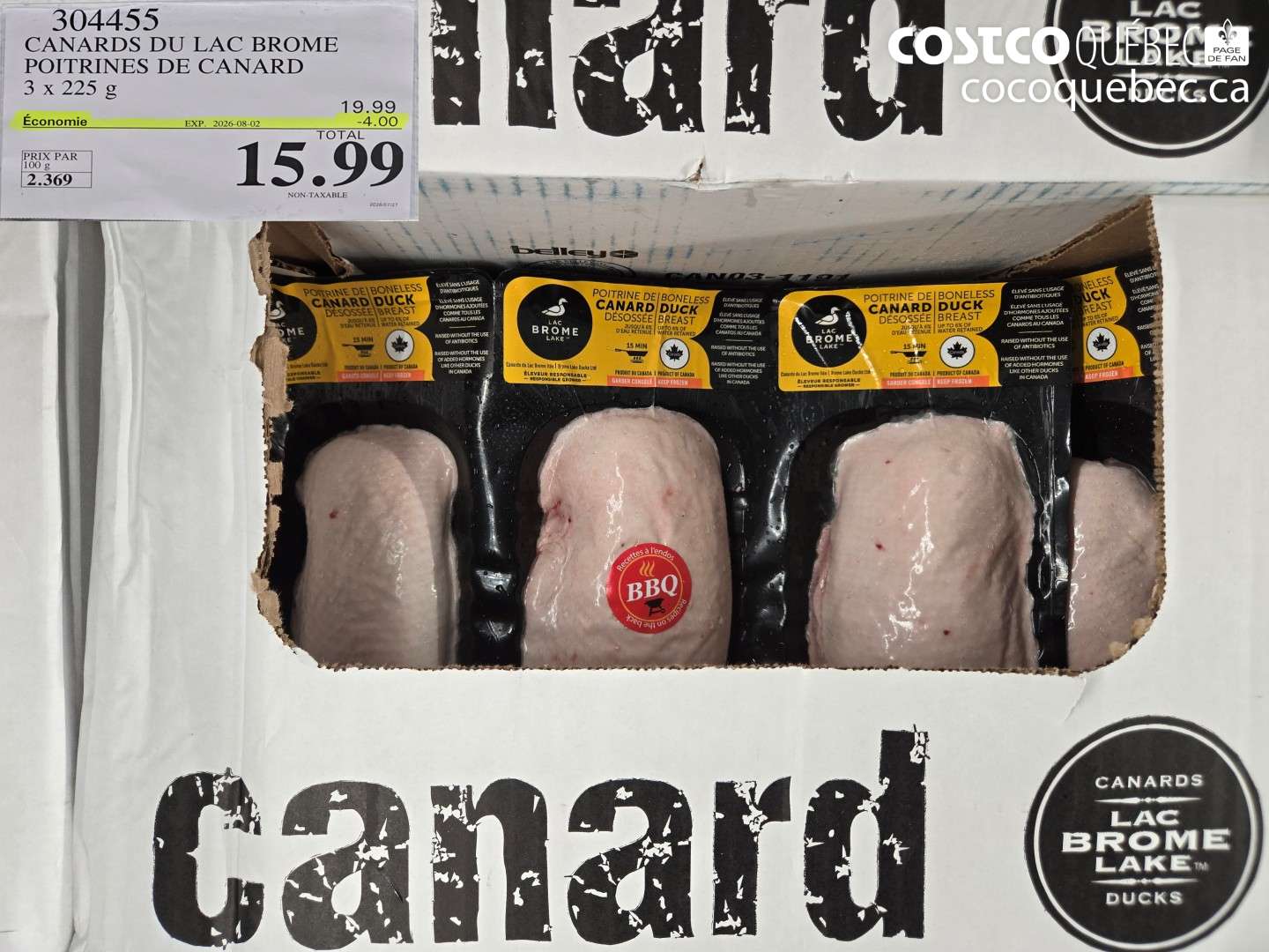 304455 CANARDS DU LAC BROME POITRINES DE CANARD ($4.00 INSTANT SAVINGS EXPIRES ON 2026-08-02) $15.99