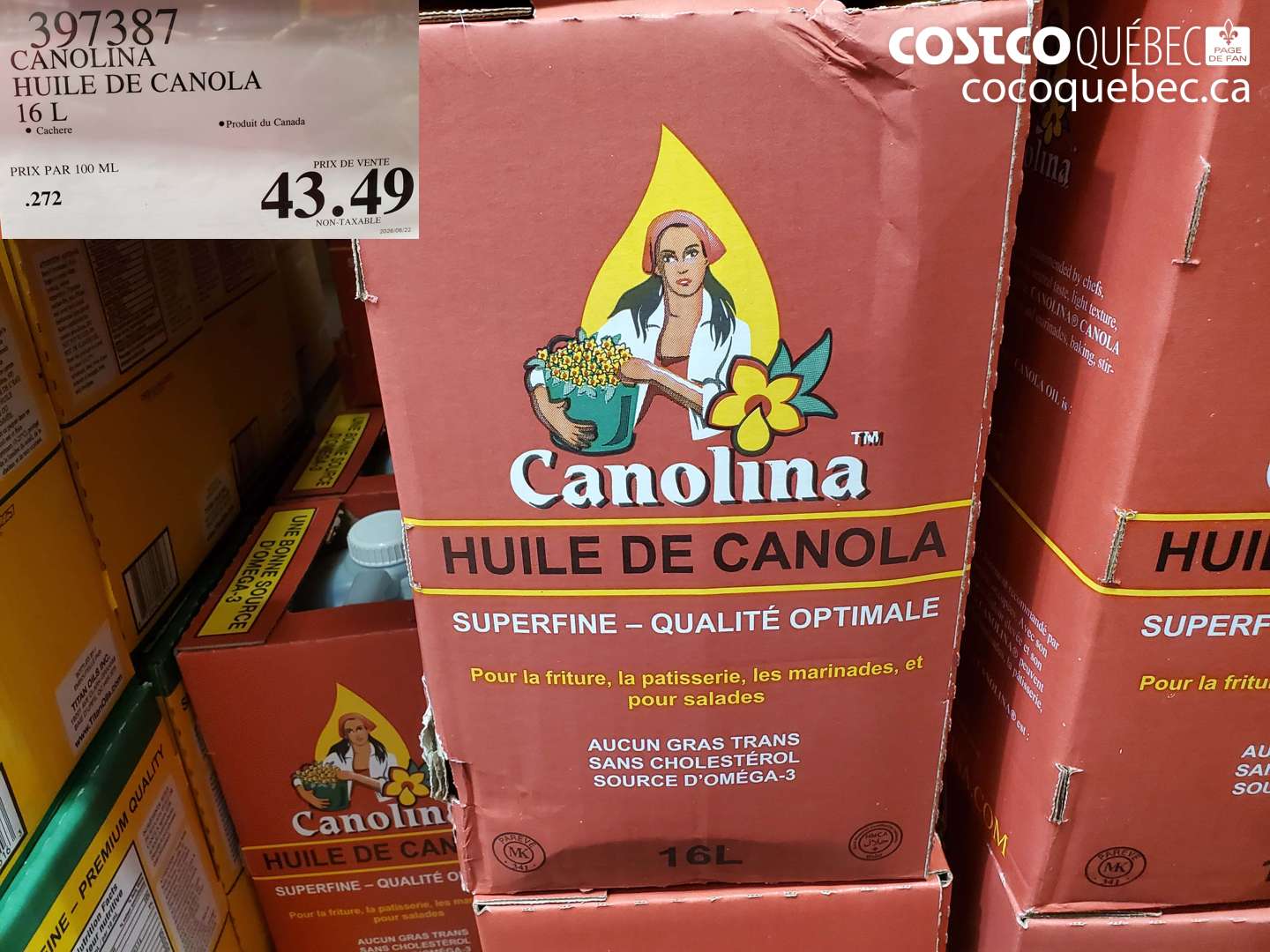 397387 CANOLINA HUILE DE CANOLA 16 L $43.49