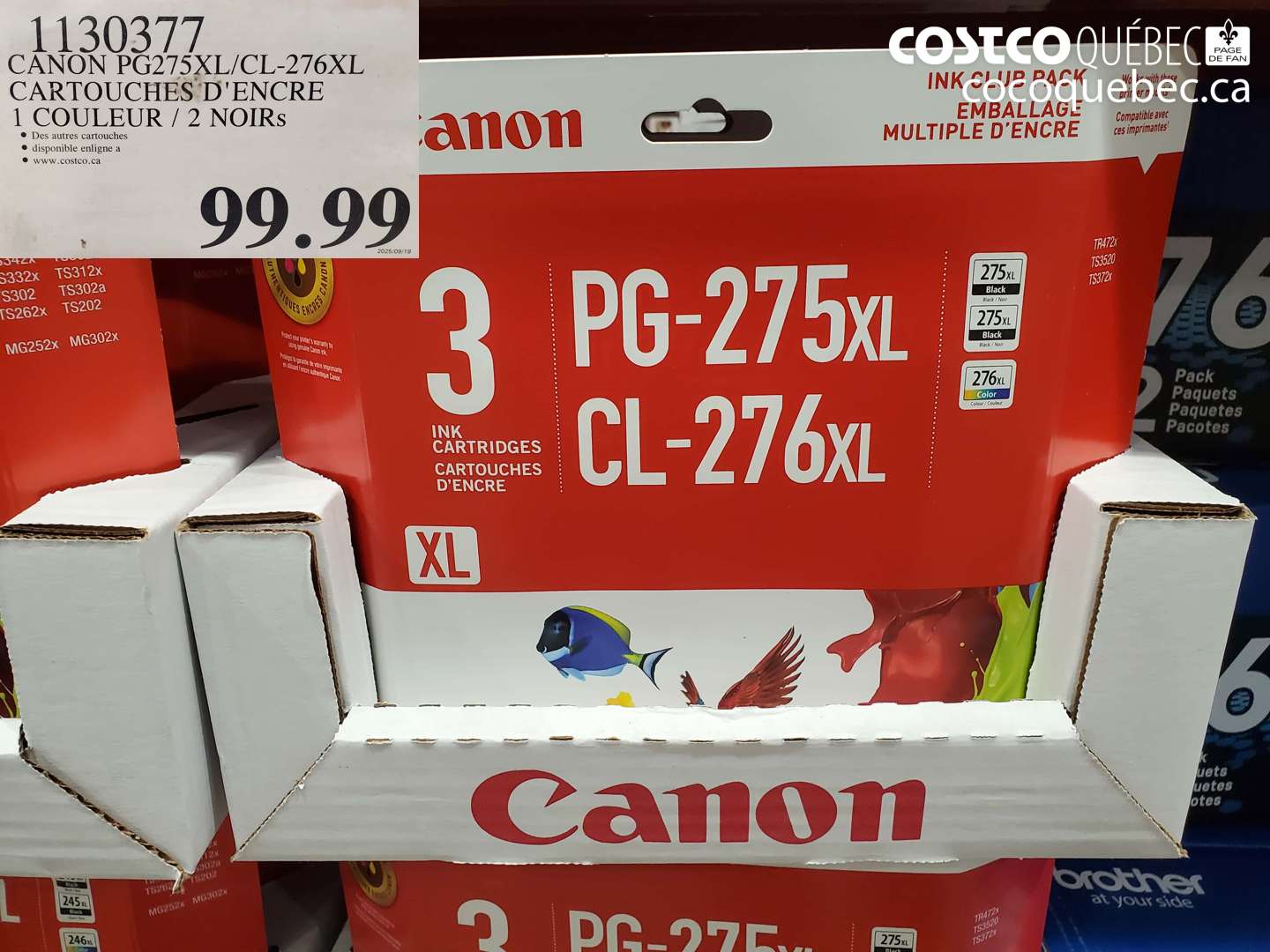 1130377 CANON PG275XL/CL-276XL CARTOUCHES D'ENCRE 1 COULEUR / 2 NOIRS $99.99