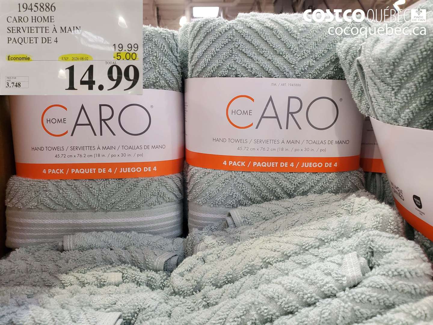 1945886 CARO HOME SERVIETTE À MAIN PAQUET DE 4 ($5.00 INSTANT SAVINGS EXPIRES ON 2026-08-02) $14.99