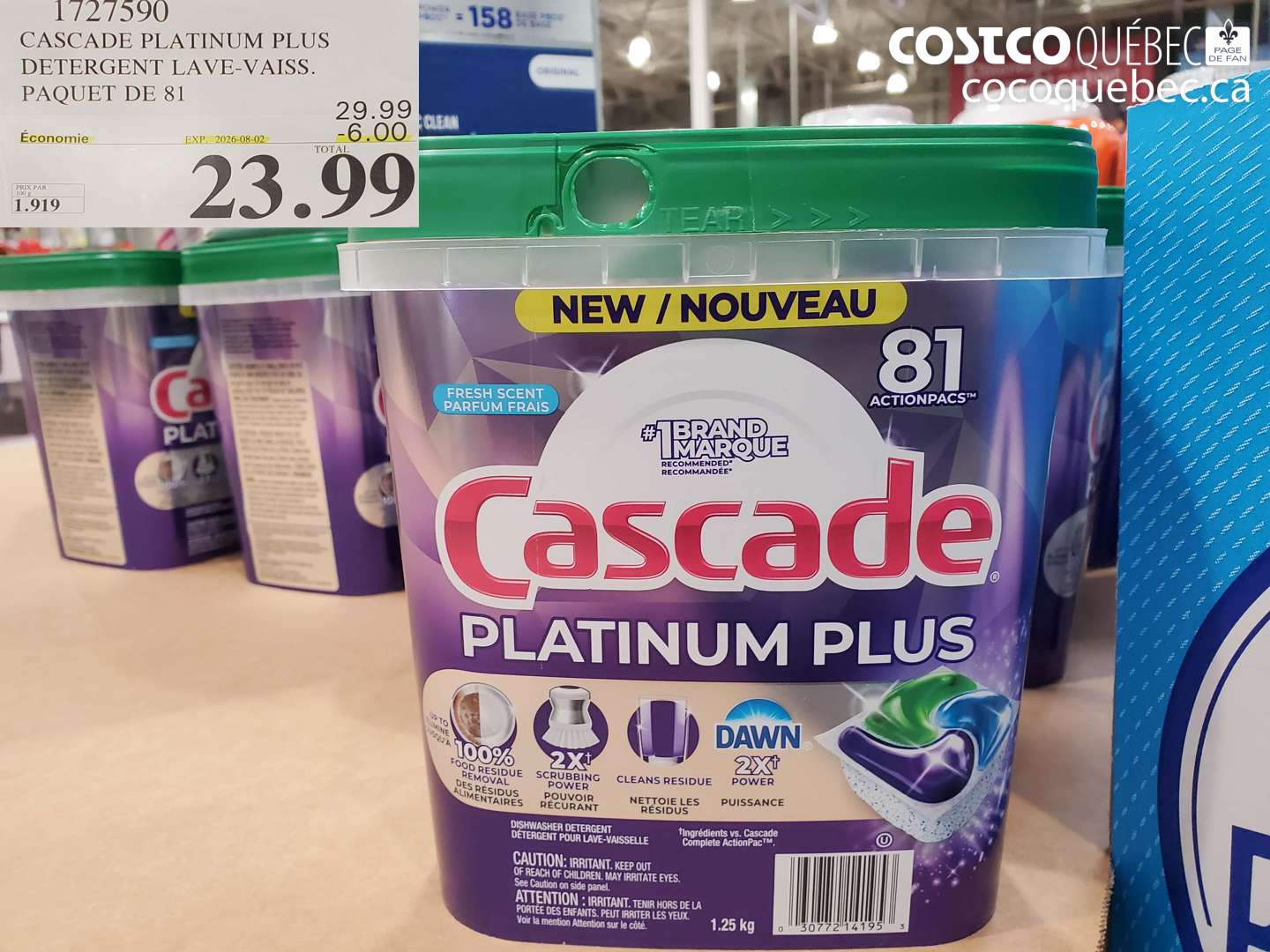 1727590 CASCADE PLATINUM PLUS DETERGENT LAVE-VAISS. PAQUET DE 81 ($6.00 INSTANT SAVINGS EXPIRES ON 2026-08-02) $23.99