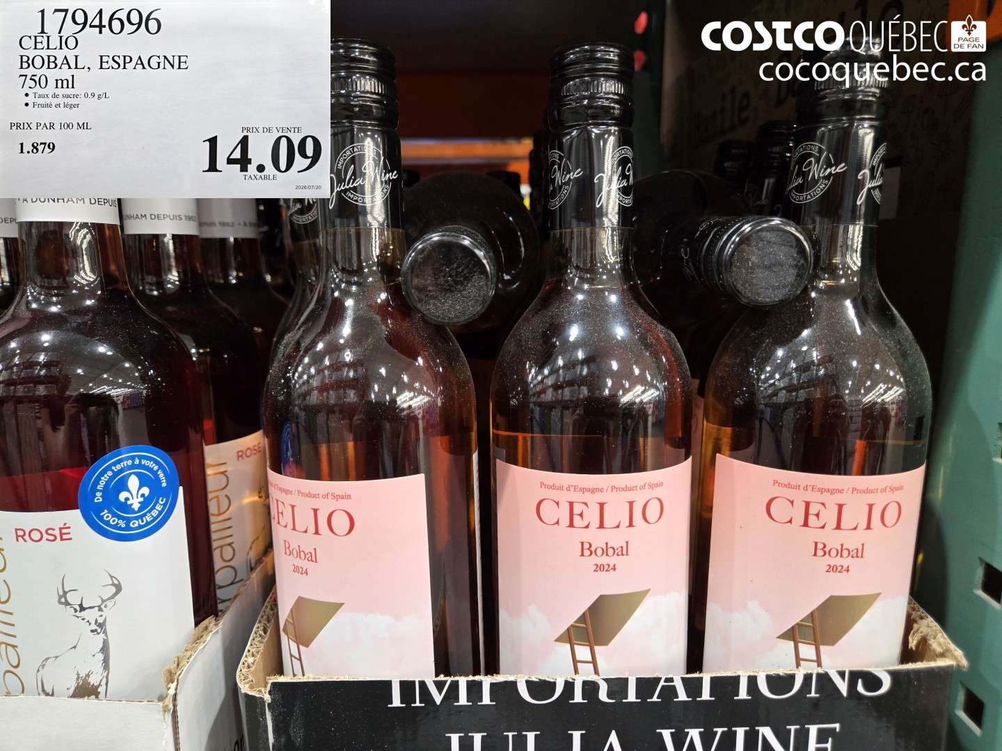 1794696 CELIO BOBAL, ESPAGNE 750 ML $14.09