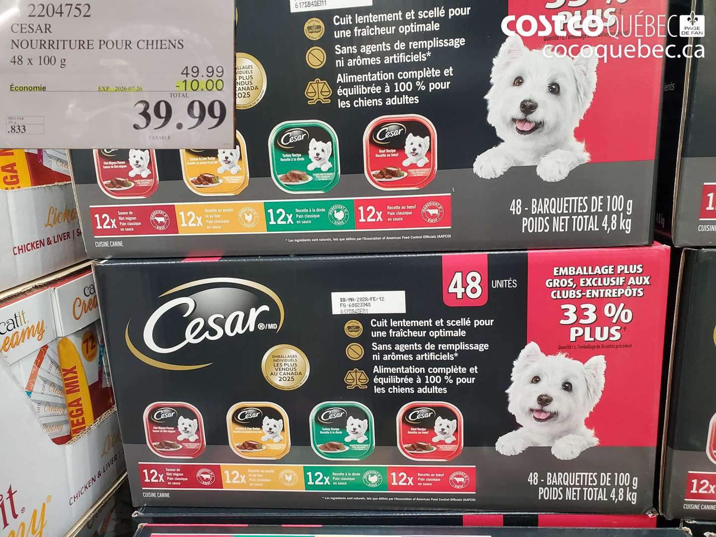 2204752 CESAR NOURRITURE POUR CHIENS 48 X 100 G ($10.00 INSTANT SAVINGS EXPIRES ON 2026-07-26) $39.99