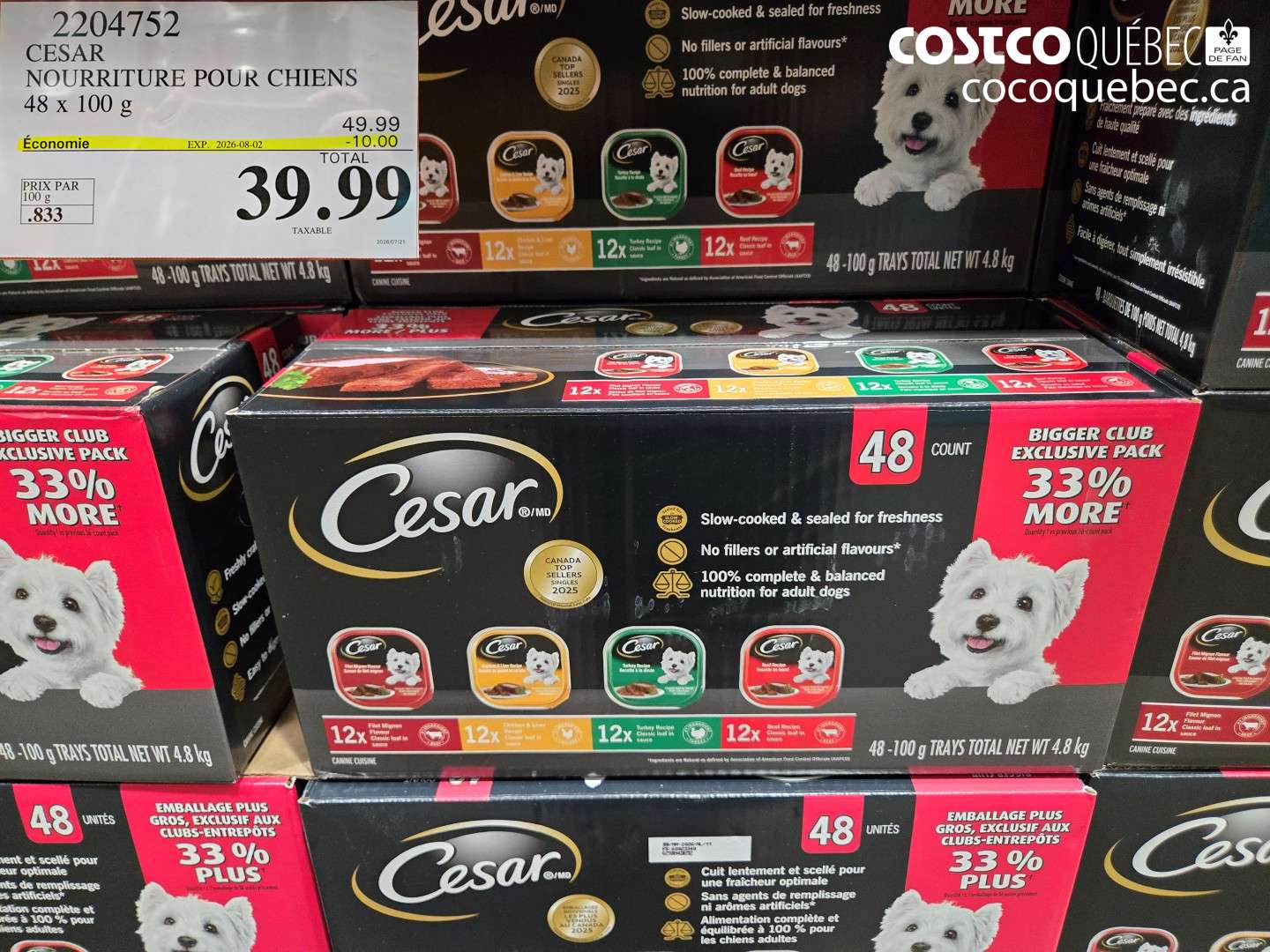 2204752 CESAR NOURRITURE POUR CHIENS 48 X 100 G ($10.00 INSTANT SAVINGS EXPIRES ON 2026-08-02) $39.99
