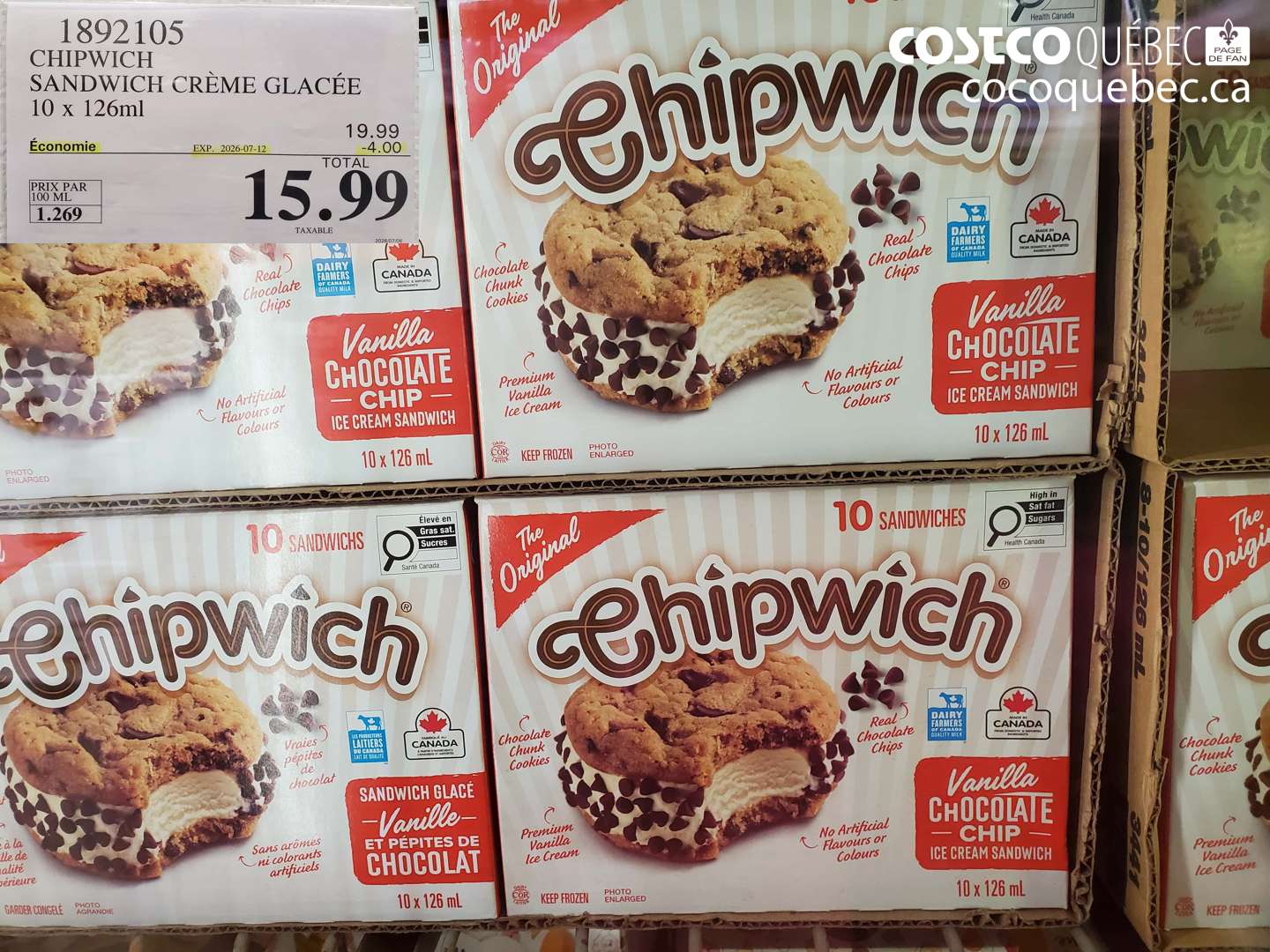 1892105 CHIPWICH SANDWICH CRÈME GLACÉE 10 X 126ML ($4.00 INSTANT SAVINGS EXPIRES ON 2026-07-12) $15.99