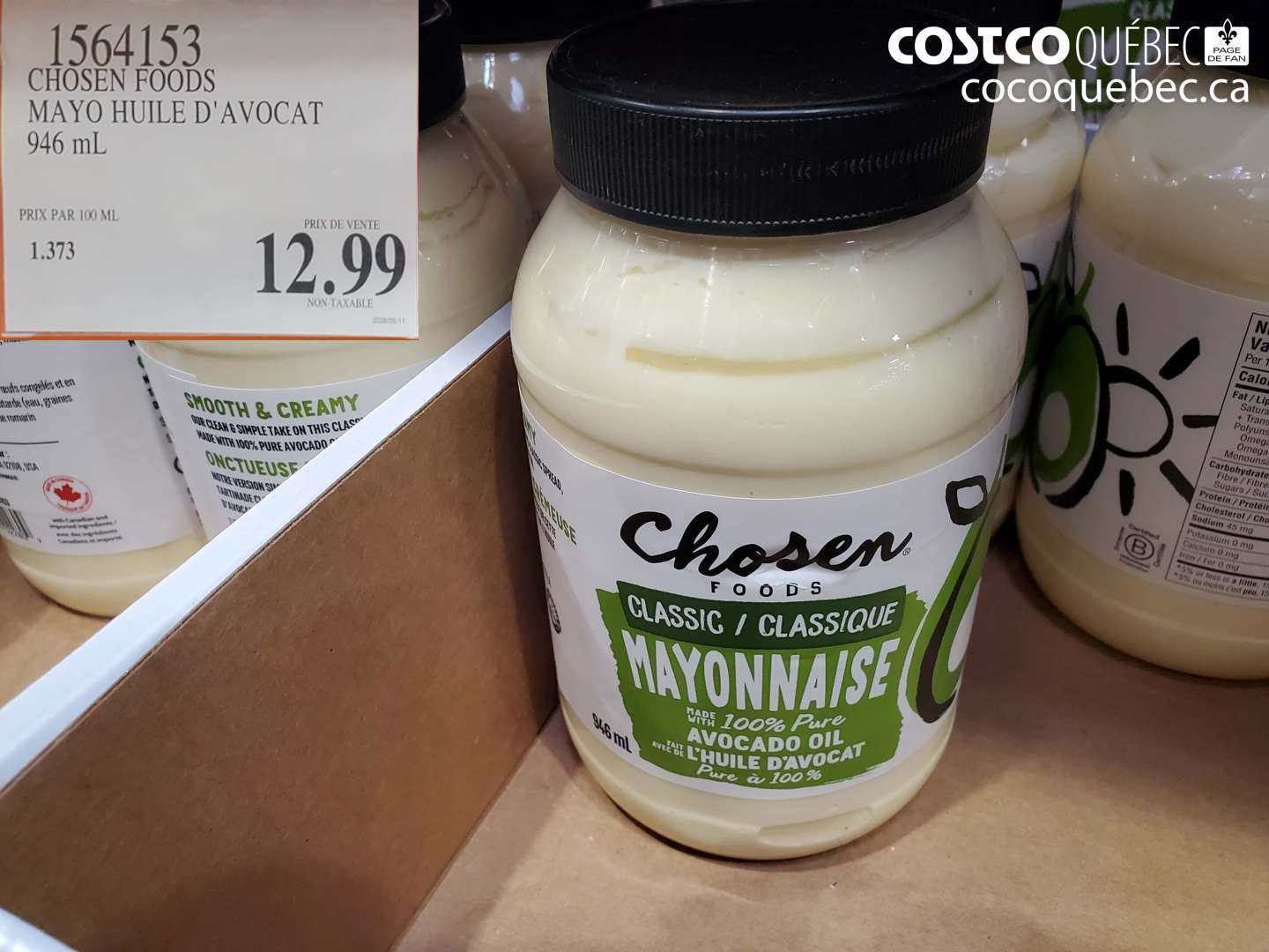 1564153 CHOSEN FOODS MAYO HUILE D'AVOCAT 946 ML $12.99