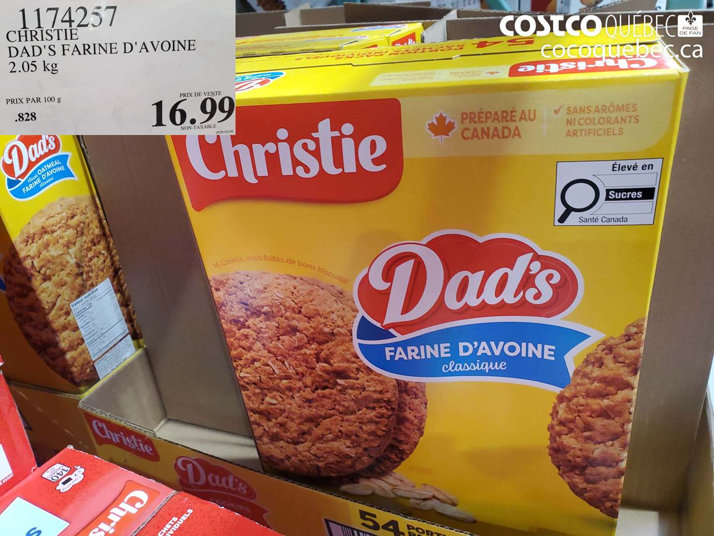 1174257 CHRISTIE DAD'S FARINE D'AVOINE 2.05 KG $16.99